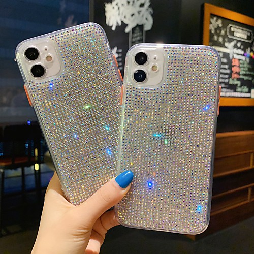 

Case For iPhone 11 Pro Max / SE2020 / XS Max / XR XS 7 / 8 7 / 8 plus Shockproof Rhinestone Back Cover Solid Colored TPU
