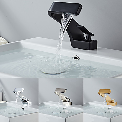 

Single Handle Bathroom Faucet Waterfall Sink Faucet Brass Material Chrome/Brushed Nickel/Black/Brushed Gold Basin Taps Irregular 7-shaped Bend Vessel Sink Faucet Contain with Cold and Hot Water