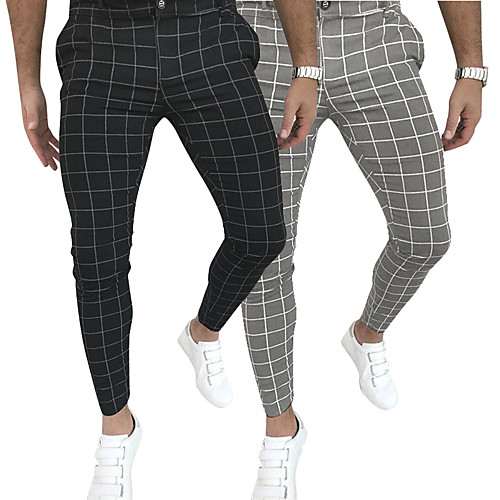 

Men's Streetwear Sports Casual Going out Chinos Pants Plaid Full Length Black Gray