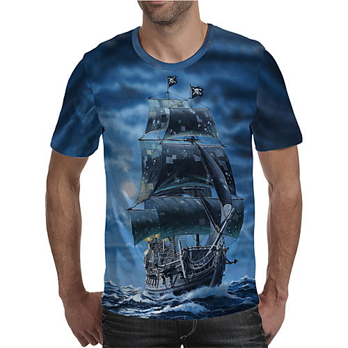 

Men's T shirt Shirt 3D Print Graphic Plus Size Print Short Sleeve Daily Tops Elegant Exaggerated Round Neck Blue