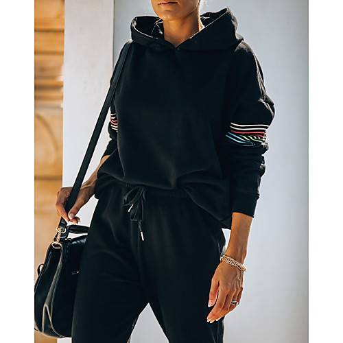 

Women's Basic Striped Causal Daily Two Piece Set Hoodie Tracksuit Pant Loungewear Jogger Pants Drawstring Patchwork Tops