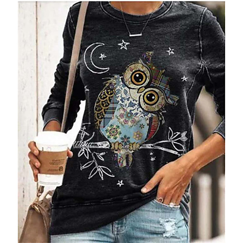 

Women's Tunic Animal Long Sleeve Print Round Neck Tops Blue Gray Green