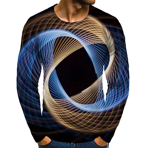 

Men's T shirt Shirt 3D Print Graphic 3D Plus Size Print Long Sleeve Daily Tops Elegant Exaggerated Round Neck Black