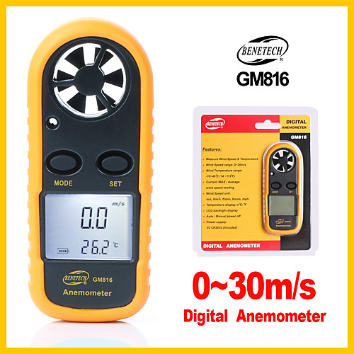 

Portable Digital Anemometer Meter Temperature TesterWind Speed Gauge Meter 30m/s LCD Hand-held tool GM816-BENETECH