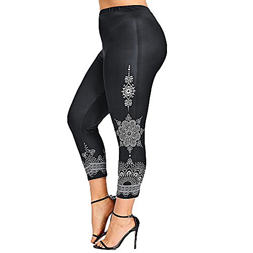 

boho style plus size yoga pants, women's power flex workout leggings sports gym running fitness cropped pants by e-scenery (black, xx-large)