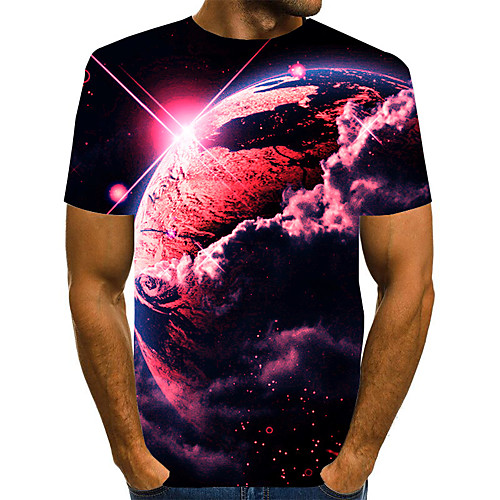 

Men's T shirt Shirt 3D Print Graphic 3D Plus Size Print Short Sleeve Daily Tops Elegant Exaggerated Round Neck Blue Purple Red
