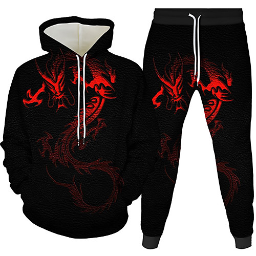 

Men's Pullover Hoodie Sweatshirt Graphic 3D 2 Piece Hooded Daily 3D Print Casual Hoodies Sweatshirts Long Sleeve Black