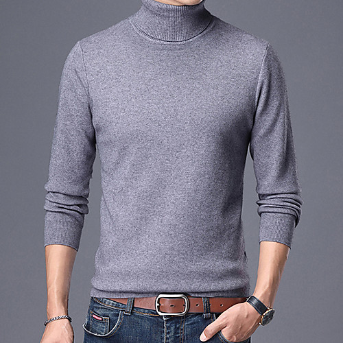 

Men's Stylish Solid Color Pullover Long Sleeve Sweater Cardigans Turtleneck Fall Winter Black Wine Navy Blue