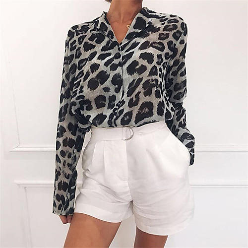 

Women's Shirt Polka Dot Long Sleeve Patchwork Print Shirt Collar Basic Tops White Yellow Khaki
