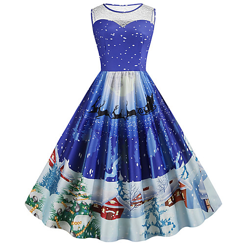 

Women's A Line Dress Knee Length Dress Blue Purple Blushing Pink Green Red Sleeveless Print Lace Print Fall Summer Round Neck Vintage Christmas Slim 2021 S M L XL XXL 3XL 4XL 5XL