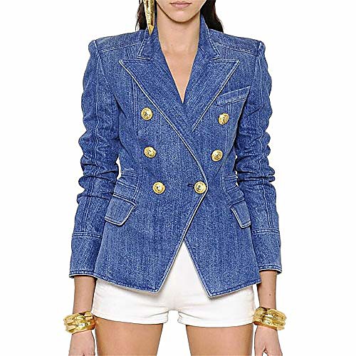 

blazer jacket for women lion buttons denim blazer(denim-blue,xl)