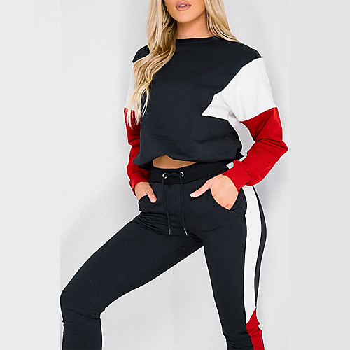 

Women's 2 Piece Cropped Tracksuit Sweatsuit Street Casual 2pcs Winter Long Sleeve Thermal Warm Breathable Soft Fitness Gym Workout Running Jogging Training Sportswear Normal Sweatshirt Track pants