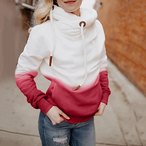 

Women's Hoodie Pullover Color Block Daily Casual Hoodies Sweatshirts Slim Long Blue Purple Blushing Pink