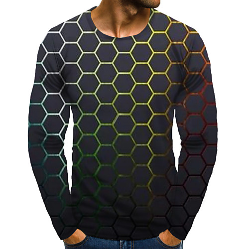 

Men's T shirt 3D Print Graphic 3D Plus Size Print Long Sleeve Daily Tops Elegant Exaggerated Black