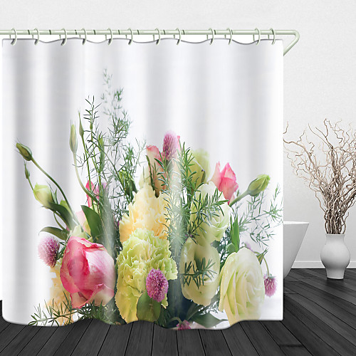 

Small Grass Rose Digital Printing Shower Curtain Shower Curtains Hooks Modern Polyester New Design