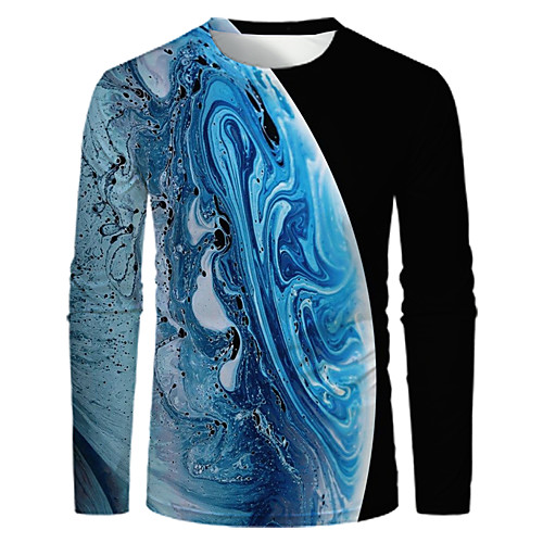 

Men's T shirt Shirt 3D Print Graphic Optical Illusion Print Long Sleeve Daily Tops Streetwear Exaggerated Round Neck Black