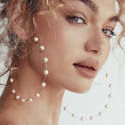 

huge gold hoop earrings pearls circle earrings for women girl lady wedding fashion womens jewelry (gold)