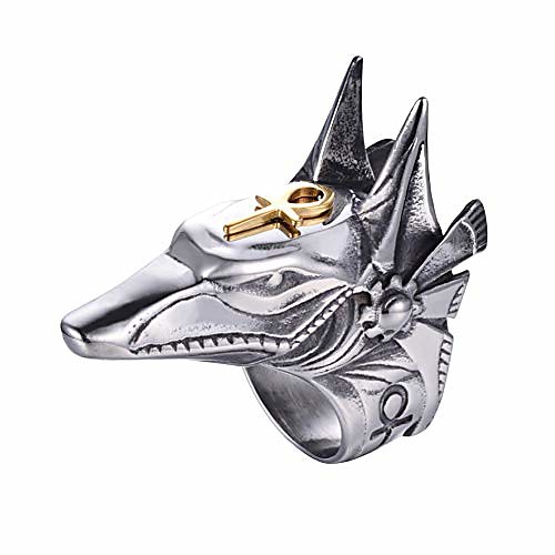 

316l stainless steel ring for man creative egypt anubis god and ankh cross biker ring punk stainless steel jewelry size 8 to 15 (silver, 13)
