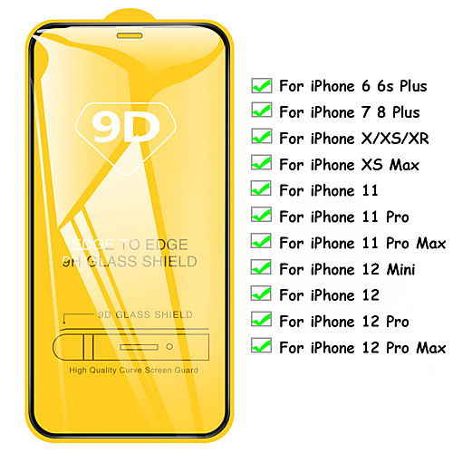 

9D Full Cover Tempered Glass For iPhone 12 11 Pro Max 12 Mini Protective Films For iPhone 12 11 X XS MAX XR SE 2020 8 7 6 Plus 5 se Full Cover Screen Protector Tempered Glass