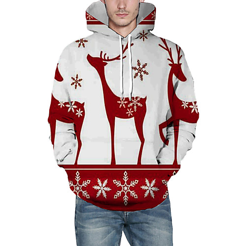 

Men's Pullover Hoodie Sweatshirt Graphic 3D Reindeer Hooded Christmas Daily 3D Print Christmas Hoodies Sweatshirts Long Sleeve Wine