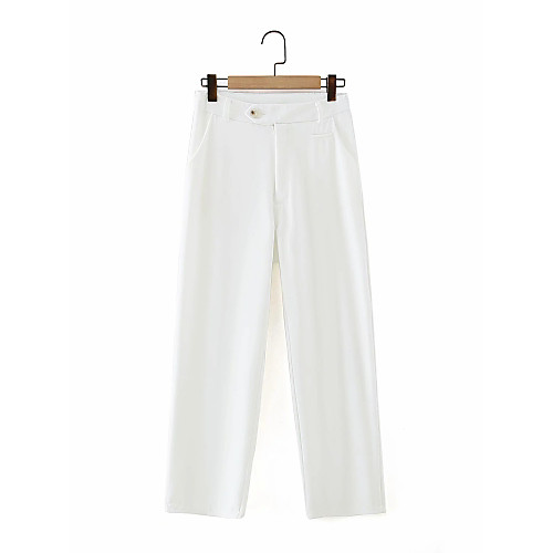 

Women's Basic Streetwear Comfort Daily Going out Dress Pants Pants Pants Solid Colored Full Length Pocket White