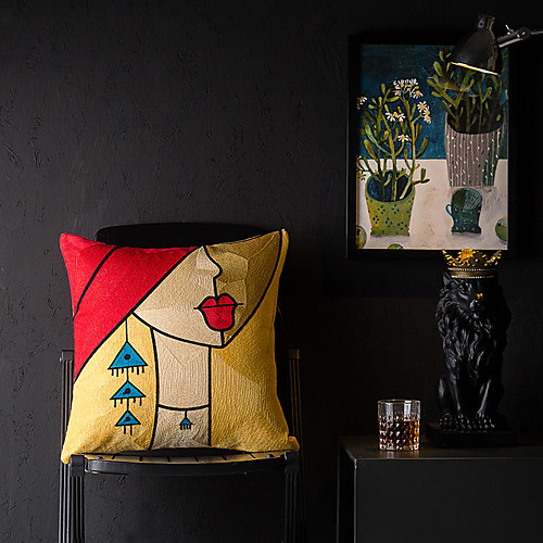 

Europe and America Style Embroidery Cotton Pillow Case Cover Living Room Bedroom Sofa Cushion Cover Modern Sample Room Cushion Cover