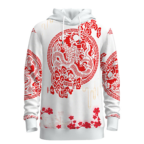 

Men's Pullover Hoodie Sweatshirt Animal Patterned Graphic Chinese Style Hooded Weekend 3D Print Casual Streetwear Hoodies Sweatshirts Long Sleeve White