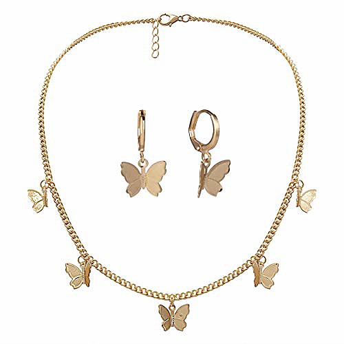 

butterfly necklace earrings set adjustable butterfly chain necklace charm hoop earrings butterfly jewelry for women girls birthday mother's day christmas gifts gold