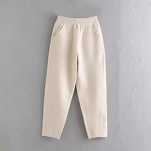 

Women's Basic Streetwear Comfort Daily Going out Pants Chinos Pants Solid Colored Full Length Pocket Black Beige Gray