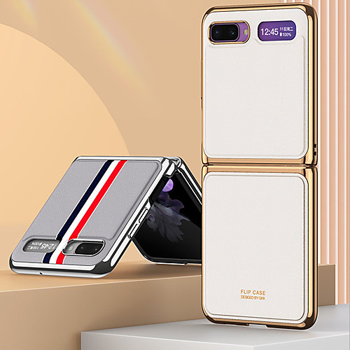

Phone Case For Samsung Galaxy Galaxy Z Flip Shockproof Plating Ultra-thin Back Cover Lines Waves Word Phrase Genuine Leather