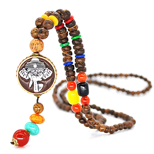 

Women's Men's Pendant Necklace Beaded Necklace Retro Friends Precious Joy Gemini Blessed Artistic Unique Design Ethnic Vintage Wooden Resin Alloy Brown 80 cm Necklace Jewelry 1pc For Christmas