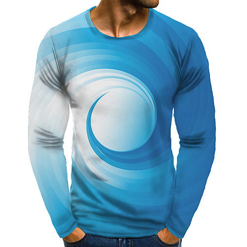 

Men's T shirt 3D Print Graphic 3D Plus Size Print Long Sleeve Daily Tops Elegant Exaggerated Blue