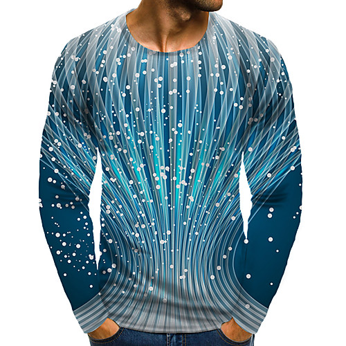 

Men's T shirt 3D Print Graphic 3D Plus Size Print Long Sleeve Daily Tops Elegant Exaggerated Round Neck Blue