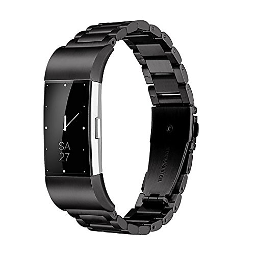 

fitbit charge 2 wrist band, stainless steel metal replacement smart watch band bracelet with double button folding clasp for fitbit charge 2 (black)