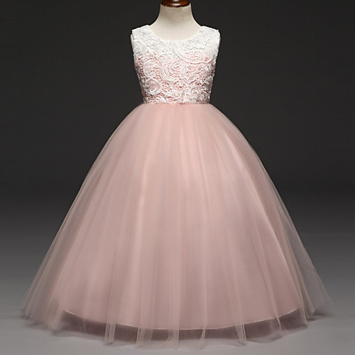 

Ball Gown Floor Length Flower Girl Dresses Party Lace Sleeveless Jewel Neck with Tiered