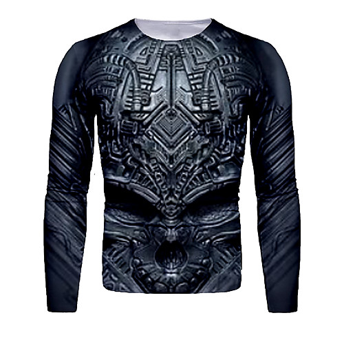 

Men's T shirt 3D Print Graphic 3D Skull Print Long Sleeve Halloween Tops Basic Black