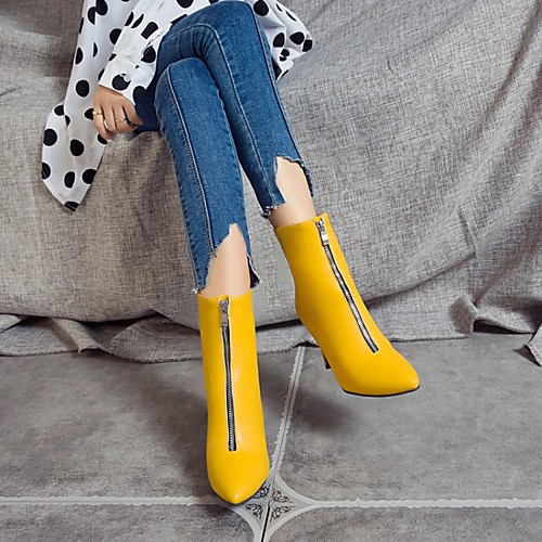 

Women's Boots Kitten Heel Pointed Toe Booties Ankle Boots Classic Daily Walking Shoes PU Sequin Solid Colored Yellow Red Blue / Mid-Calf Boots