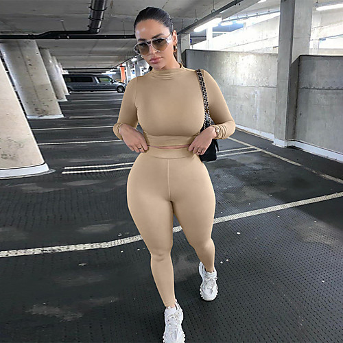 

Women's 2 Piece Cropped Tracksuit Activewear Set Street Athleisure 2pcs Winter Sleeveless Moisture Wicking Breathable Soft Fitness Gym Workout Running Jogging Training Sportswear Skinny Solid Colored