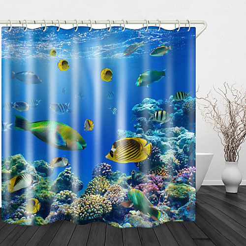 

Coral Fish Digital Printing Shower Curtains Hooks Modern Polyester New Design 72 Inch
