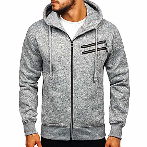 

men sweatshirt hoodies winter blouse long-sleeved shirt zipper utility tops coat casual jacket (l, gray)