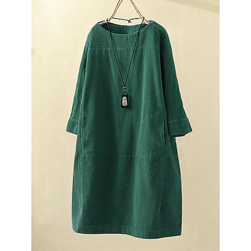 

Women's A Line Dress Knee Length Dress Yellow Gray Green Dusty Blue Orange Black Red Light Green 3/4 Length Sleeve Solid Color Fall Spring Round Neck Casual Loose 2021 M L XL XXL 3XL 4XL 5XL