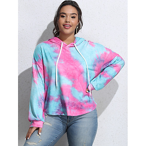 

Women's Plus Size Pullover Hoodie Sweatshirt Tie Dye Daily Weekend Active Basic Hoodies Sweatshirts Cotton Blushing Pink