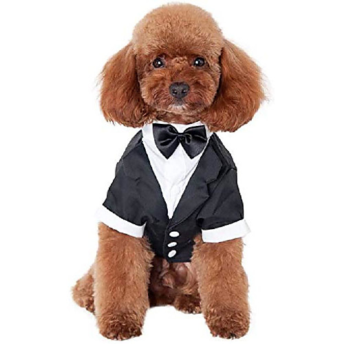 

dog shirt puppy pet small dog clothes, stylish suit bow tie costume, wedding shirt formal tuxedo with black tie, dog prince wedding bow tie suit