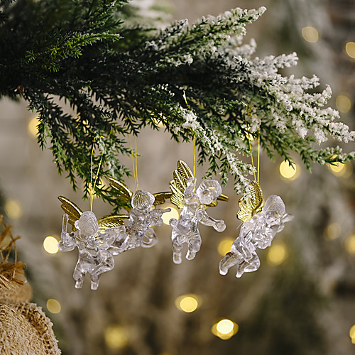 

4pcs Pack Christmas Decorations Transparent Angel Pendant Creative New Little Angel Pendant Christmas Tree Ornaments
