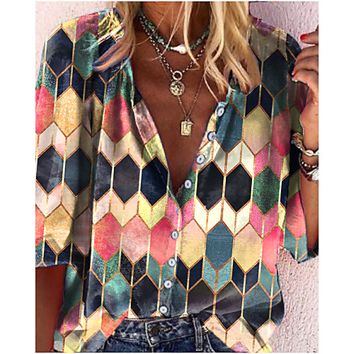 

Women's Blouse Shirt Floral Plaid Graphic Prints Long Sleeve Print Round Neck Basic Casual Tops White Navy Blue Light Blue