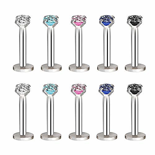 

3mm crystal lip rings rings internally threaded earring helix tragus cartilage piercing jewelry studs 8mm bar length