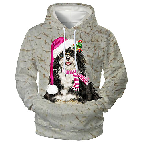 

Men's Pullover Hoodie Sweatshirt Dog Graphic 3D Hooded Christmas Daily 3D Print 3D Print Christmas Hoodies Sweatshirts Long Sleeve Gray
