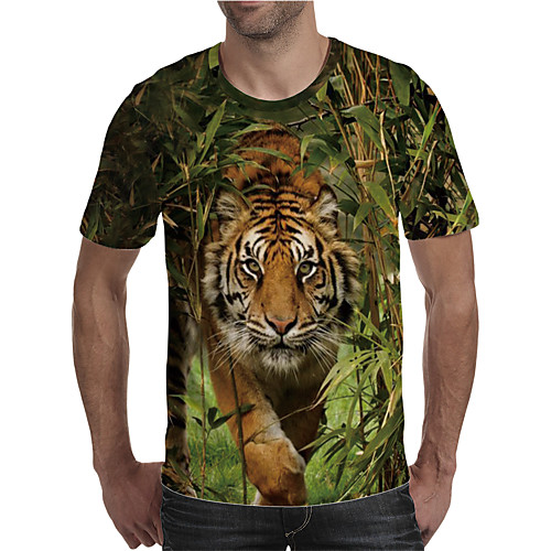 

Men's T shirt Shirt 3D Print Graphic Animal Plus Size Print Short Sleeve Daily Tops Elegant Exaggerated Round Neck Green