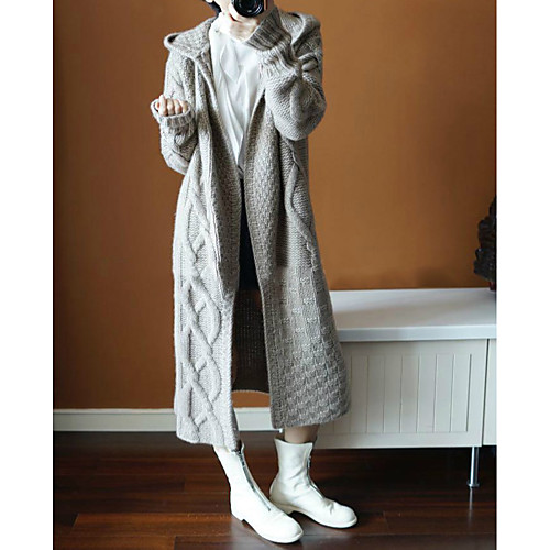 

Women's Sweater Coat Daily Fall & Winter Long Coat Regular Fit Basic Jacket Long Sleeve Solid Colored Gray Camel / Cotton