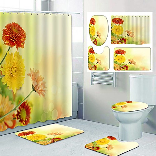 

Fresh Seaside Pattern PrintingBathroom Shower Curtain Leisure Toilet Four-Piece Design
